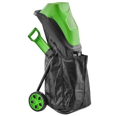 Outsunny Trituradora de Ramos Elétrica 2500 W com 2 Lâminas Reversíveis até Ø44 mm Saco de 45 L e Rodas 44x34x96 cm Verde