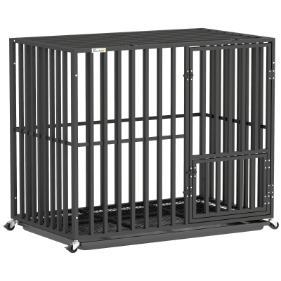 PawHut Heavy-Duty Metal Dog Crate with Wheels Black