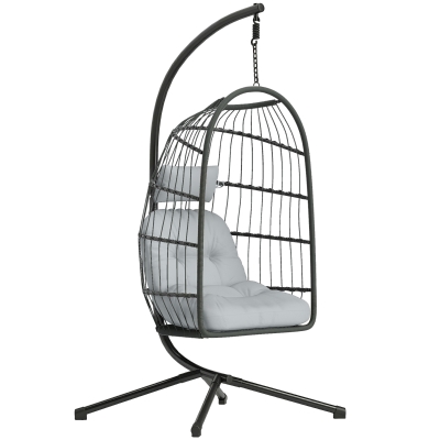 Outsunny Hanging Egg Swing Chair with Stand Foldable Grey