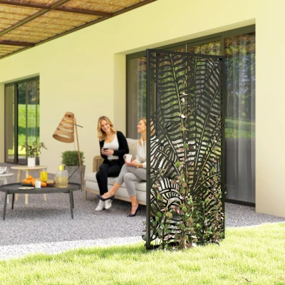 Outsunny Raumteiler 65 x 130 cm Freistehend Hängend Paravent, Trennwand Sichtschutz aus Metall Schwarz