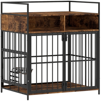 PawHut Dog Crate Table with Storage Shelves Indoor Pet Cage White