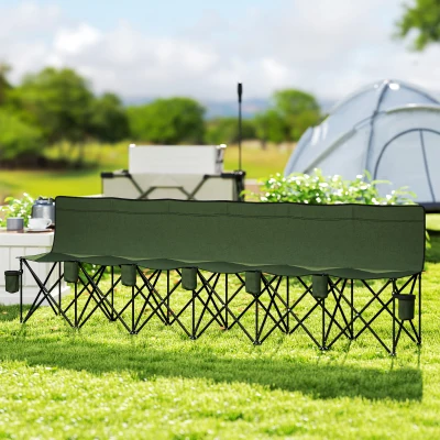 Outsunny 6-Seater Folding Camping Chair with Cup Holder Green