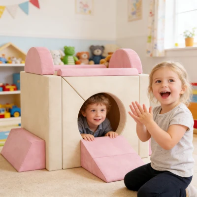 AIYAPLAY Kids Modular Foam Play Sofa, 12-Piece, Pink