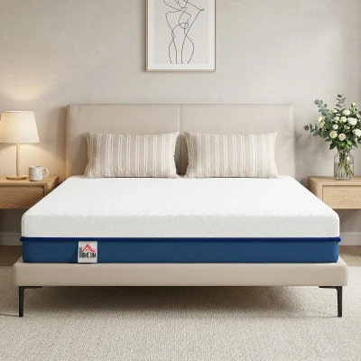 HOMCOM Saltea 140x190cm, saltea 2 persoane, spumă cu memorie infuzată cu ceai verde, husă detașabilă lavabilă, fermitate medie