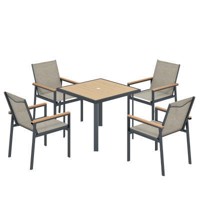 Outsunny 5-Piece Metal Dining Set Glass-Top Table Khaki