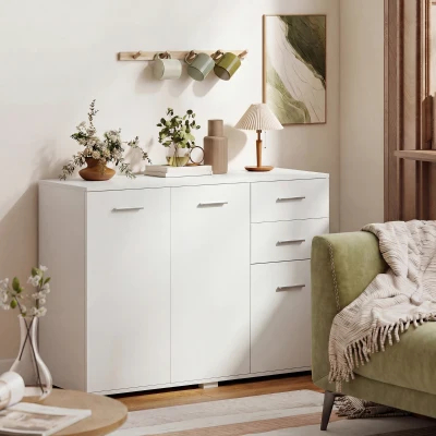 HOMCOM Modern Sideboard Storage Cabinet 2 Drawers 3 Doors White