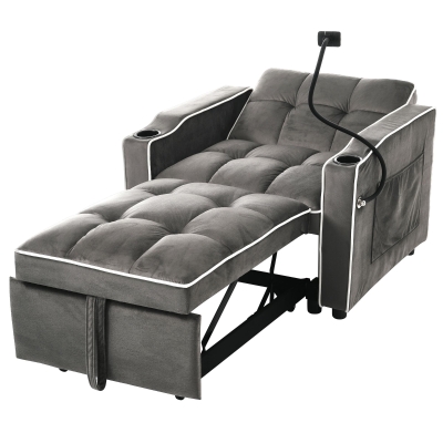 Divano letto estraibile 3-in-1, Grigio scuro