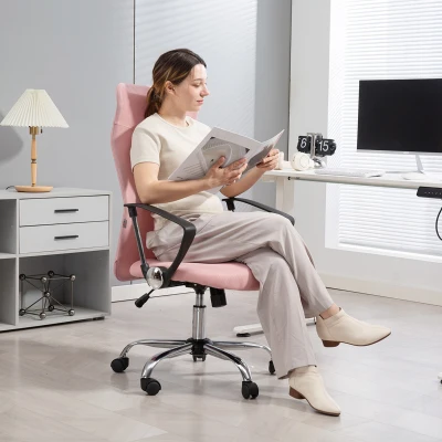 HOMCOM Chaise Bureau Pivotante Ergonomique Tissu Mesh Rose