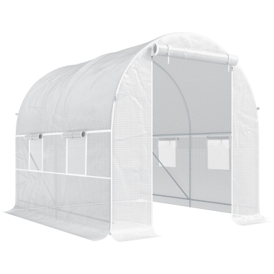 Outsunny Estufa Tipo Túnel 245x200x200cm com Portas Enroláveis e 4 Janelas Cobertura de PE Estrutura de Metal Branco