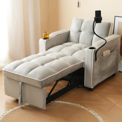 Divano letto estraibile 3-in-1, Grigio e bianco