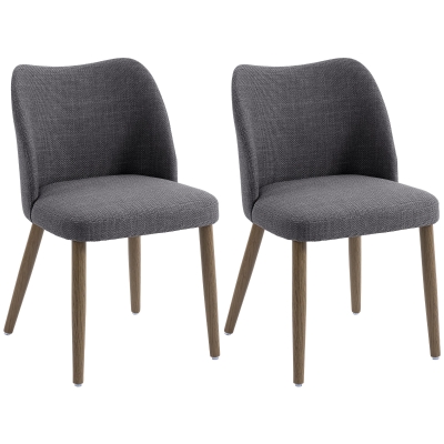 HOMCOM Dining Chairs Set Linen Padded Rubberwood Dark Grey