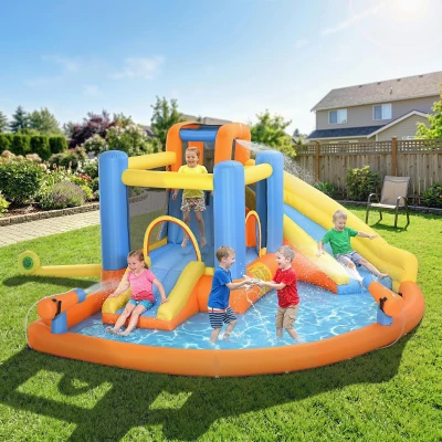 AIYAPLAY 5-in-1 Inflatable Bouncy Castle Dual Slides Pool Blower