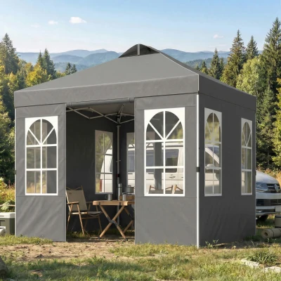 Outsunny Tenda Dobrável 3x3 m Pop-up com UPF50+, 4 Laterais Removíveis, Altura Ajustável e Bolsa de Transporte - Cinzento Escuro