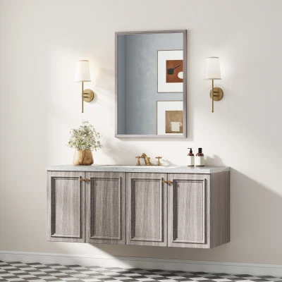 HOMCOM Wall Bathroom Mirror, 50 x 70 cm Wall-Mounted Mirror for Living Room, Bedroom, Hallway, Grey