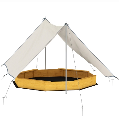 AIYAPLAY Sandkasten mit Dach 4 Sitzbänken Bodenplane für 8 Kinder von 3-8 Jahren für Outdoor Garten Holz 214,5 x 214,5 cm Gelb