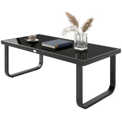 Outsunny Table Basse Rectangulaire Verre Trempé 90x45cm Noir