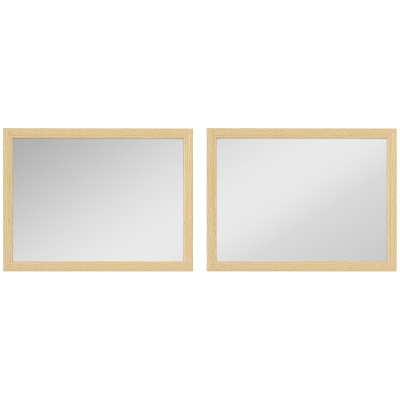HOMCOM Wall Bathroom Mirror, 30 x 40 cm Wall-Mounted Mirror for Living Room, Bedroom, Hallway, Set of 2, Natural