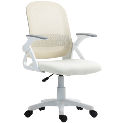 HOMCOM Chaise Pivotante Ergonomique Maille Blanc Accoudoirs Rabattables