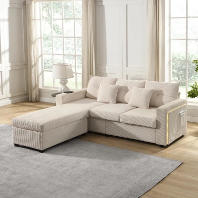 Divano a L con LED, Beige