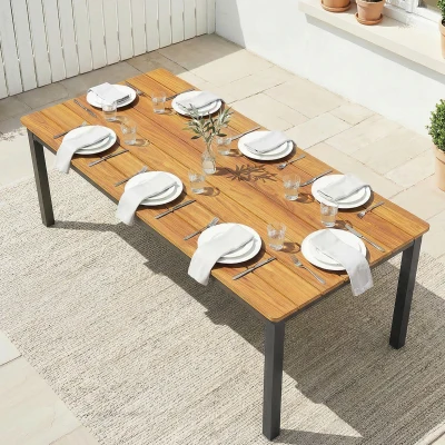 Outsunny Outdoor Dining Table Wood Slatted Top Teak 180cm