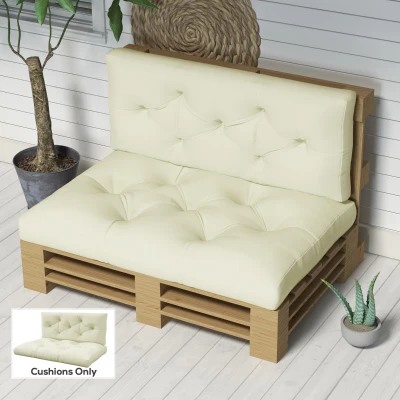 Outsunny Almofadas de Jardim Conjunto 2 Peças para Encosto e Assento com Recheio Espesso, Almofadas de Exterior em Poliéster para Sofás e Paletes, Creme