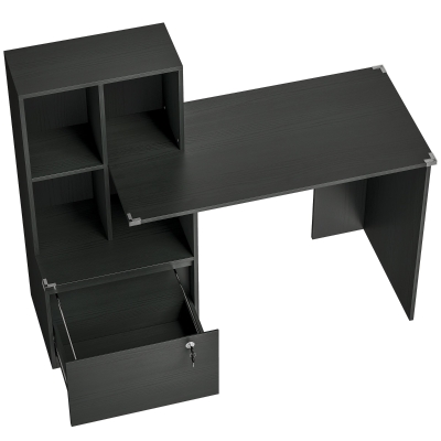 HOMCOM Schreibtisch mit Regal 4 Fächer und abschließbarer Schublade, 126 x 50 x 109 cm, schwarz