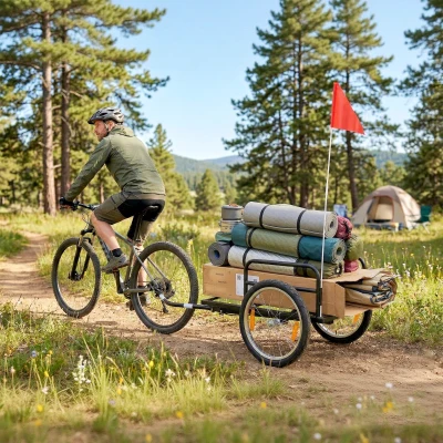 SPORTNOW Remolque de Bicicleta para Carga 40 kg Carro de Mano de Acero con Bandera Roja Ruedas de 16 Pulgadas 145x60x42 cm Negro