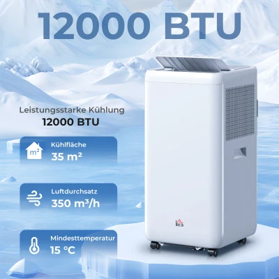 HOMCOM Przenośny klimatyzator z wężem 12.000 BTU 3,5 kW, 5-w-1, 24h timer, pilot, do 35㎡