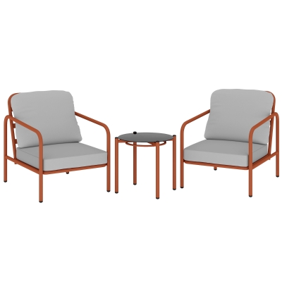 Outsunny 3-teiliges Garten-Set, 2 Sessel, 1 Beistelltisch, dicke Kissen, gehärtete Glasplatte, 63x77x76cm, Weinrot
