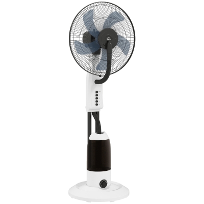 HOMCOM Ventilador Nebulizador Oscilante 90 W Tanque 2,8L 3 Velocidades 5 Aspas y Ruedas Ø44,5x120 cm Blanco