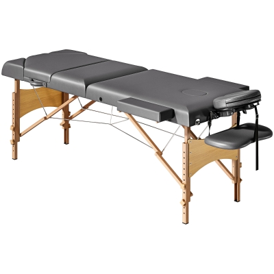 HOMCOM Table Massage Bois 3 Zones Réglable 215x60x64-89cm Gris