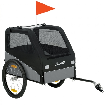 PawHut Remorque Vélo Chien 20" Attache Universelle Gris Noir