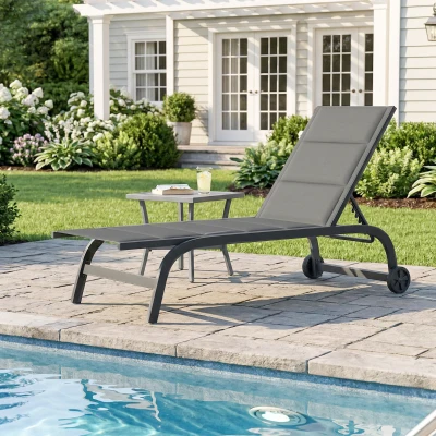 Outsunny Bain de Soleil Aluminium Gris Dossier Réglable 6 Positions