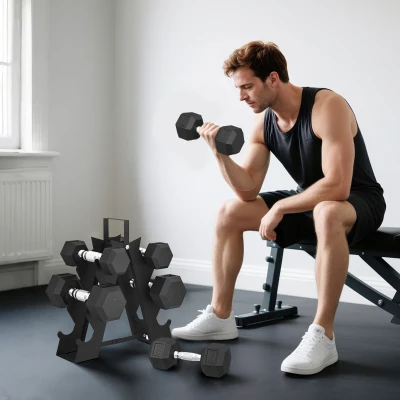 Set di Manubri Palestra con Supporto in Metallo, Nero