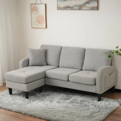 Divano angolare a forma di L con chaise longue, Grigio