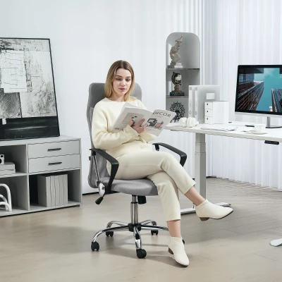 HOMCOM Chaise Bureau Ergonomique Pivotante Tissu Mesh Gris Clair