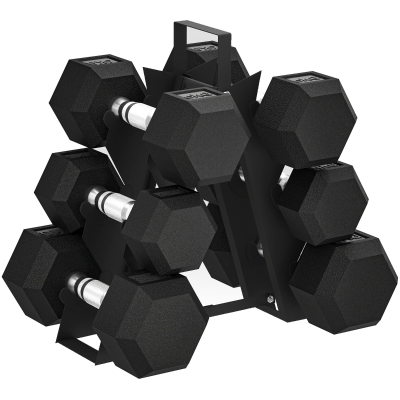 SPORTNOW Set de Gantere pentru Sala de Fitness cu Suport, 2x4kg, 2x6kg, 2x8kg, Greutăți Hexagonale din Metal cu Mâner Antiderapant, Antrenament de Forță Acasă, Negru