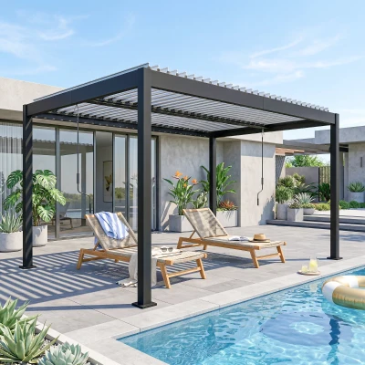 Outsunny Pergola Aluminium 4x3m Toit Ajustable Jardin Extérieur Blanc