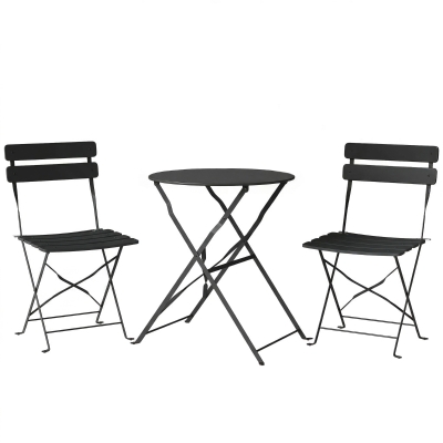 Outsunny Conjunto Bistrô de Jardim 3 peças Mesa e 2 Cadeiras Dobráveis em Ripas Dupla Proteção Antiferrugem Preto