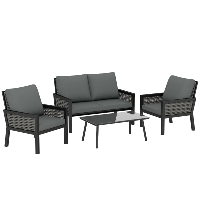 Outsunny Rattan Garden Sofa Set 4-Seater with Cushions Dark Grey