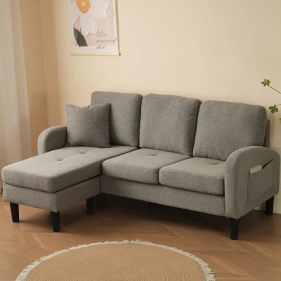 Divano angolare a forma di L con chaise longue, Grigio scuro