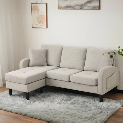 Divano angolare a forma di L con chaise longue, Grigio e bianco