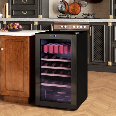 HOMCOM Cantinetta Frigo per Vino 63L con Ripiani Regolabili Nero