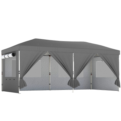 Outsunny Gazebo Pieghevole 3x6 m con Pareti Laterali Grigio Scuro