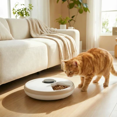 PawHut Dispensador de Comida para Mascotas Dispensador Automático 6 raciones 31,5 x 31,5 x 8,3 cm blanco