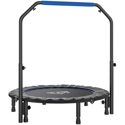 HOMCOM Trampolino Fitness Ø114cm Pieghevole e Regolabile Blu Nero