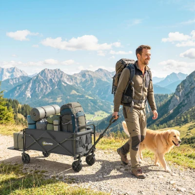 Outsunny Carrello da Giardino 72L con Manico Regolabile Nero