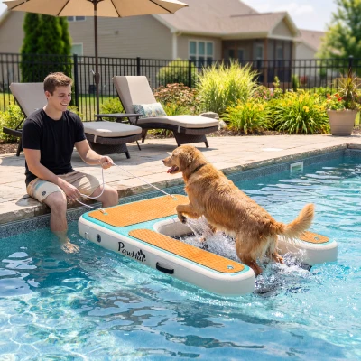 PawHut Rampa de Agua Hinchable para Perros para Piscina Barcos Lagos 151x102 cm con Superficie Antideslizante de EVA