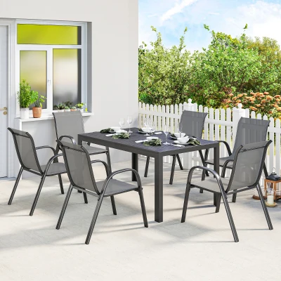 Outsunny Set da Esterno 7pz con Tavolo e 6 Sedie Grigio Chiaro