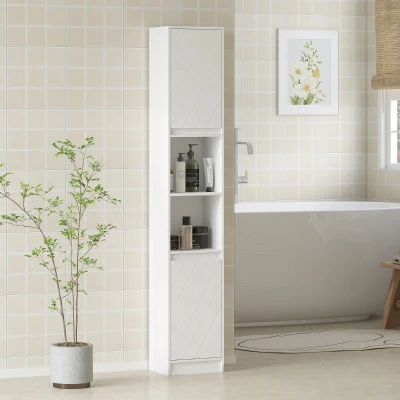 HOMCOM Coluna Estreita para Casa de Banho com 2 Portas e 2 Prateleiras Abertas, Ideal para Espaços Pequenos, 30x24x170 cm, Branco